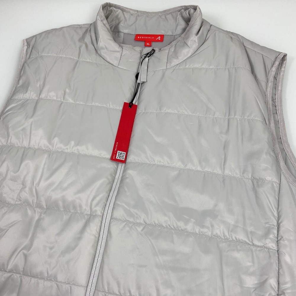 REDVANLY Mens XL Gray Puffer Vest New Full Zip Quilted Golf Performane Golf Prep